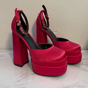 Hot Pink Satin Platforms